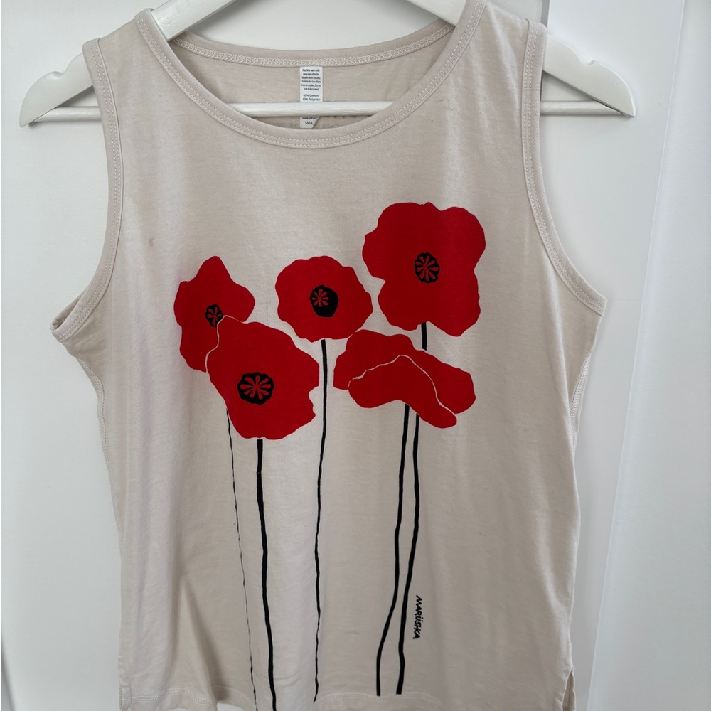 Tank Top with Red Floral Design